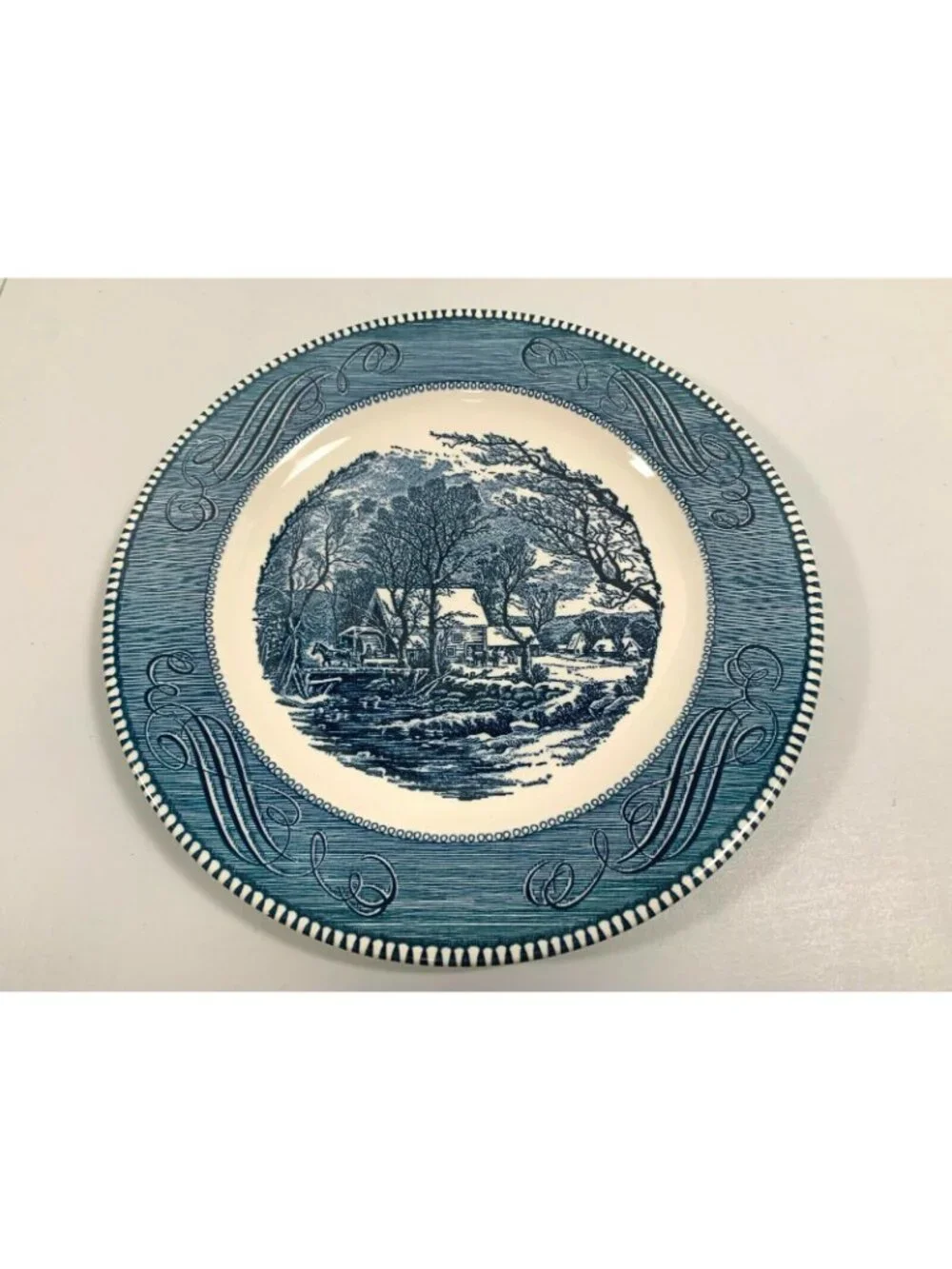 Royal Currier & Ives Dinner Plate Set Old Grist Mill Blue White 10
